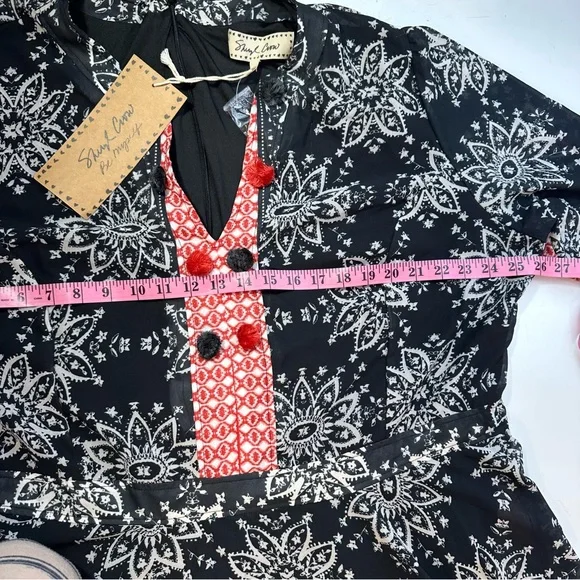 Sheryl Crow Black White Red Mandela Print PomPom Neckline MaxiDress NWT Size 24W - Picture 10 of 16
